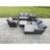 Fimous - Outdoor Rattan Garden Furniture Set Conservatory Patio Sofa Coffee Table Set with Chair Big Footstool Side Table Dark Grey Mixed