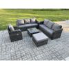 Fimous Outdoor Rattan Garden Furniture Set Conservatory Patio Sofa Coffee Table With Reclining Chair Big Footstool Dark Grey Mixed