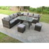 Fimous Outdoor Rattan Garden Furniture Set Corner Sofa Dining table With 2 PC Footstools