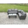 Fimous Outdoor Rattan Garden Furniture Set Patio Lounge Sofa Set with Rectangular Coffee Table Side Table Dark Grey Mixed