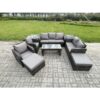 Fimous Outdoor Rattan Garden Furniture Set Rattan Lounge Sofa Set with Rectangular Coffee Table 2 Side Tables 2 Big Footstool Dark Grey Mixed