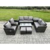 Fimous Outdoor Rattan Garden Furniture Set Rattan Lounge Sofa Set with Rectangular Coffee Table Side Table 2 Small Footstools Dark Grey Mixed