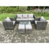 Fimous - Outdoor Rattan Garden Furniture Set with 3 Seater Sofa Coffee Table 2 Armchairs 2 Small Footstool Patio Lounge Sofa Set Dark Grey Mixed