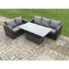 Fimous Outdoor Rattan Garden Furniture Sets Height Adjustable Rising lifting Dining Table Lounge Sofa Set Dark Grey Mixed