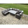 Fimous - Outdoor Rattan Garden Furniture Sets Height Adjustable Rising lifting Dining Table Sofa Set with Reclining Chair 2 Side Tables Dark Grey