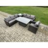 Fimous - Outdoor Rattan Garden Furniture Sets Height Adjustable Rising lifting Dining Table Sofa Set with Reclining Chair Side Table Dark Grey Mixed