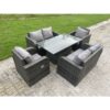 Fimous - Outdoor Rattan Garden Furniture Sofa Set Dining Table Height Adjustable Rising Lifting Table Reclining Chairs Love Sofa 6 Seater