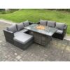 Fimous - Outdoor Rattan Garden Furniture Sofa Set Gas Fire Pit Dining Table Gas Heater Burner With 3 Seater Sofa Big Footstool 7 Seater Dark Grey