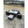 Fimous - Outdoor pe Rattan Garden Furniture Gas Fire Pit Dining Table Armchairs With Big Footstool Dark Grey Mixed