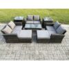 Fimous - Outdoor u Shape Sofa Set Wicker pe Rattan Garden Furniture Set with Coffee Table Double Seat Sofa 2 Big Footstool 2 Side Tables Dark Grey