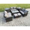 Fimous - Outdoor u Shape Sofa Set Wicker pe Rattan Garden Furniture Set with Coffee Table Double Seat Sofa 2 Small Footstools 2 Side Tables Dark Grey