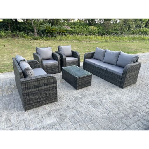 Fimous PE Rattan Garden Furniture Set Adjustable Chair Sofa Double Love Seat 2 Seater Sofa Lounge Set Oblong Coffee Table