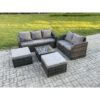 Fimous PE Rattan Garden Furniture Sets 7 Seater Outdoor Lounge Sofa Set Square Coffee Table 2 Big Footstool