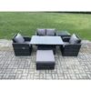 Fimous PE Rattan Outdoor Garden Furniture Set Height Adjustable Rising lifting Dining Table Love Sofa With Side Table Chair Big Footstool