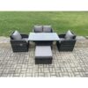 Fimous PE Rattan Outdoor Garden Furniture Set Height Adjustable Rising lifting Dining Table With Love Sofa Chair Big Footstool