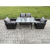 Fimous PE Wicker Outdoor Garden Furniture Set Patio Furniture Rattan Rectangular Dining Table Lounge Sofa Dark Grey Mixed