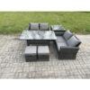 Fimous PE Wicker Rattan Garden Furniture Set Love Sofa Outdoor Rectangular Dining Table 2 Small Footstool Side Table Dark Grey Mixed