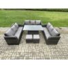 Fimous - Patio Garden Dining Set Outdoor Rattan Furniture Lounge Sofa Height Adjustable Rising lifting Table With 2 Small Footstools Dark Grey Mixed