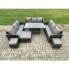 Fimous - Patio Garden Dining Set Outdoor Rattan Furniture Lounge Sofa Height Adjustable Rising lifting Table With Big Footstool 2 Small Footstools