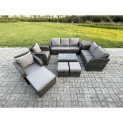 Fimous Patio Garden Furniture Sets Wicker 10 Seater Outdoor Rattan Furniture Sofa Sets with Rectangular Coffee Table Reclining Chair Loveseat Sofa