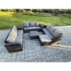 Fimous Patio Garden Furniture Sets Wicker 10 Seater Outdoor Rattan Furniture Sofa Sets with Square Coffee Table Big Footstool