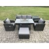 Fimous - Patio Outdoor Rattan Garden Furniture Set Propane Gas Fire Pit Table Burner with Lounge Sofa Side Table Footstool