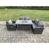 Fimous - Patio Rattan Garden Furniture Set with Gas Fire Pit Dining Table Indoor Outdoor 4 piece Love Sofa set