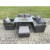 Fimous Patio Rattan Garden Furniture Set with Gas Fire Pit Dining Table,Big Footstool and Side Table Indoor Outdoor 6 piece Love Sofa set