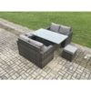 Fimous - Patio Rattan Garden Furniture Set with Oblong Rectangular Dining Table 2 Small Footstools 6 Seater Outdoor Loveseat Sofa Set Dark Grey Mixed