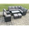 Fimous - Rattan Corner Sofa Garden Furniture Set with 2 Small Footstools Rectangular Coffee Table 2 Armchairs with Cushion Dark Grey Mixed