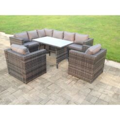 Fimous - Rattan Corner Sofa Set Garden Furniture With 2 Chairs And Dining Table Left Hand