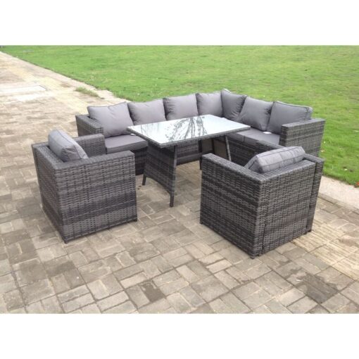 Fimous - Rattan Corner Sofa Set Garden Furniture With 2 Chairs And Dining Table Right Hand