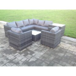 Fimous - Rattan Corner Sofa Set Garden Furniture With 2 Chairs Coffee Table And Side Table