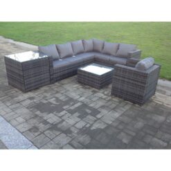 Fimous - Rattan Corner Sofa Set Garden Furniture With Chair Coffee Table And Side Table