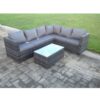 Fimous - Rattan Corner Sofa Set Rectangular Oblong Coffee Table Outdoor Garden Furniture In Grey Mix 6 Seater With Seat And Back Cushion Right Hand