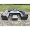 Fimous - Rattan Furniture Garden Dining Set Gas Fire Pit Table With Side Table 3 Seater Sofa Footstool Dark Grey Mixed