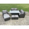 Fimous - Rattan Furniture Garden Dining Set Outdoor Height Adjustable Rising lifting Table Love Sofa Chair With 3 Footstools