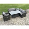 Fimous Rattan Furniture Garden Dining Set Outdoor Height Adjustable Rising lifting Table Love Sofa Chair With Side Table