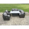 Fimous Rattan Furniture Outdoor Garden Dining Set Patio Height Adjustable Rising lifting Table Love Sofa Chair With Side Table