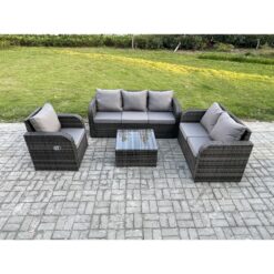 Fimous Rattan Garden Furniture 4 Piece Patio Set With Table Sofa Square Coffee Table Reclining Chair Loveseat sofa