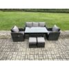 Fimous Rattan Garden Furniture 6 Piece Grey Patio Furniture Set Patio Conservatory 7 Seater Set Outdoor Rectangular Table and Chairs