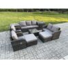 Fimous Rattan Garden Furniture 9 Piece Patio Set Table Sofa Chairs With 2 Big Footstool 2 Side Tables