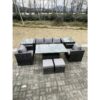 Fimous - Rattan Garden Furniture Adjustable Rising Lifting Dining Table Sofa Set Chairs 2 Side Coffee Tables with 2 Stools