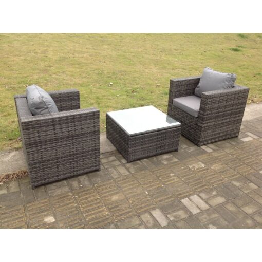 Fimous Rattan Garden Furniture Chairs Square Coffee Table Set