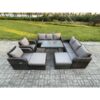 Fimous Rattan Garden Furniture Dining Set 10 seater Patio Rectangular Table 2 Big Footstool Dark Grey Mixed