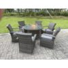 Fimous - Rattan Garden Furniture Gas Fire Pit Rectangle Round Dining Table And Dining Chairs 6 Seater + Round Table