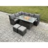 Fimous - Rattan Garden Furniture High Back Corner Sofa Gas Fire Pit Dining Table Sets Gas Heater with 2 Small Footstools 8 Seater Dark Grey Mixed