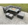 Fimous Rattan Garden Furniture High Back Corner Sofa Gas Fire Pit Dining Table Sets Gas Heater with 3 Footstools 9 Seater Dark Grey Mixed