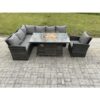 Fimous - Rattan Garden Furniture High Back Corner Sofa Gas Fire Pit Dining Table Sets Gas Heater with Armchair 7 Seater Dark Grey Mixed