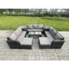 Fimous Rattan Garden Furniture Set 11 Seater Indoor Outdoor Patio Sofa Set with Coffee Table 2 Big Footstool 2 Side Tables Dark Grey Mixed